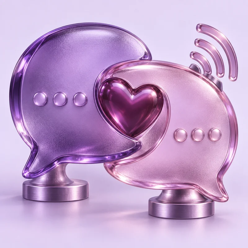 Original purple glass conversation bubbles joined by a heart