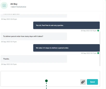 Reference interface: customer and operations conversation; sample messages
