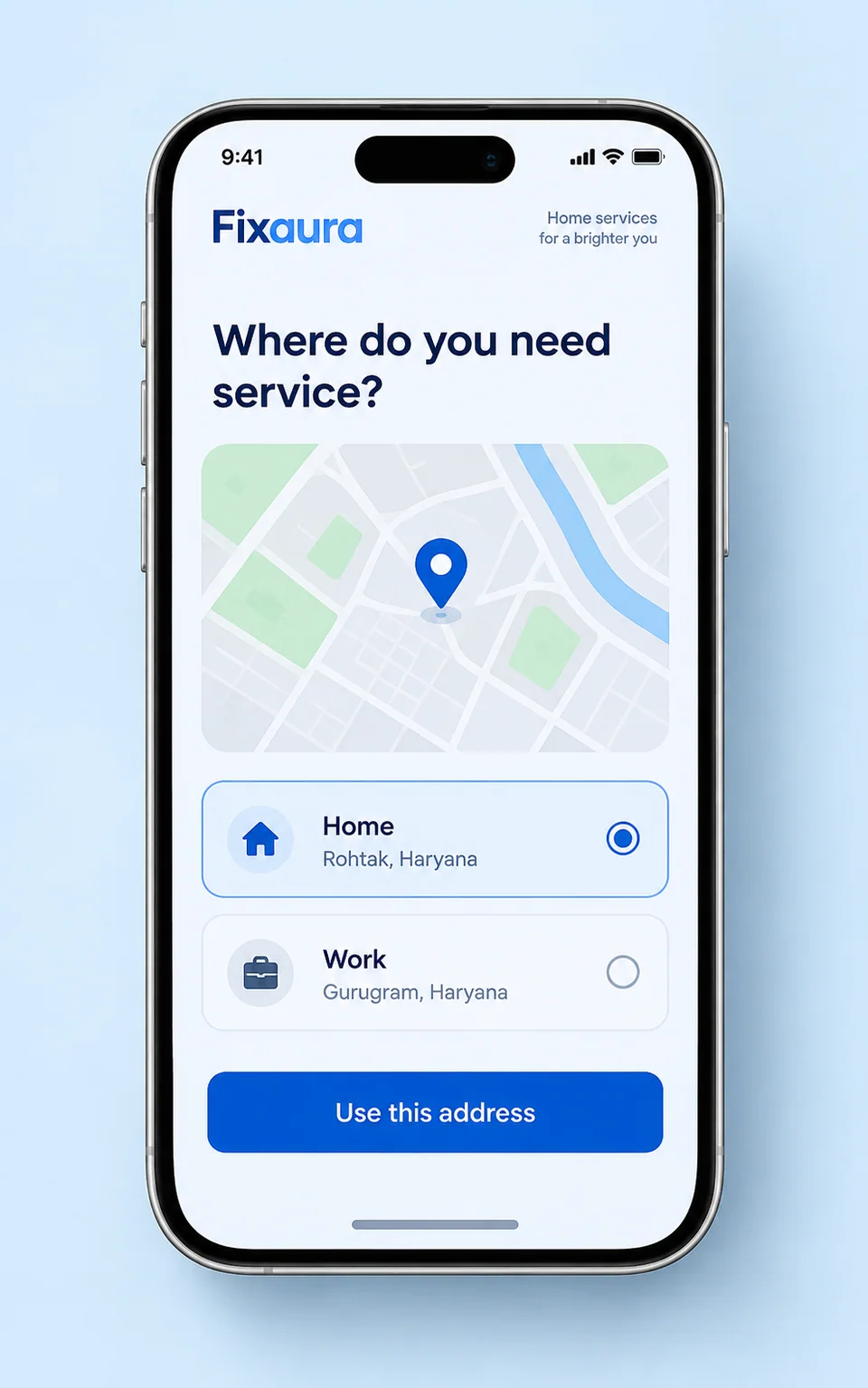 Choose a saved home or work address for service