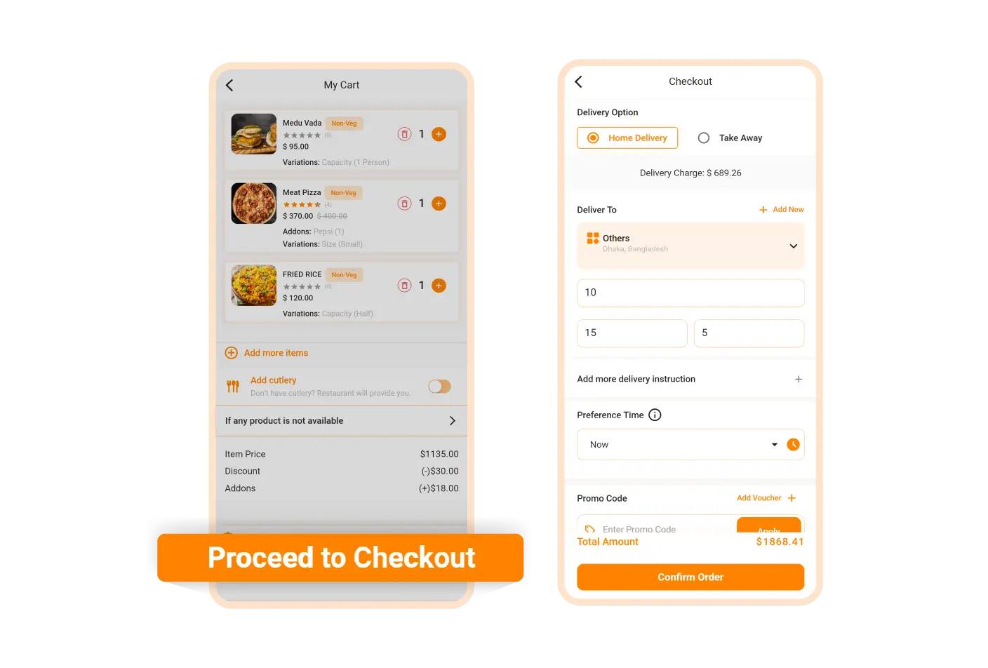 Earlier interface: basket, item options and order totals