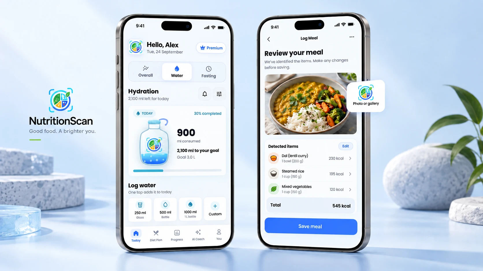 Daily nutrition overview and photo-based meal review