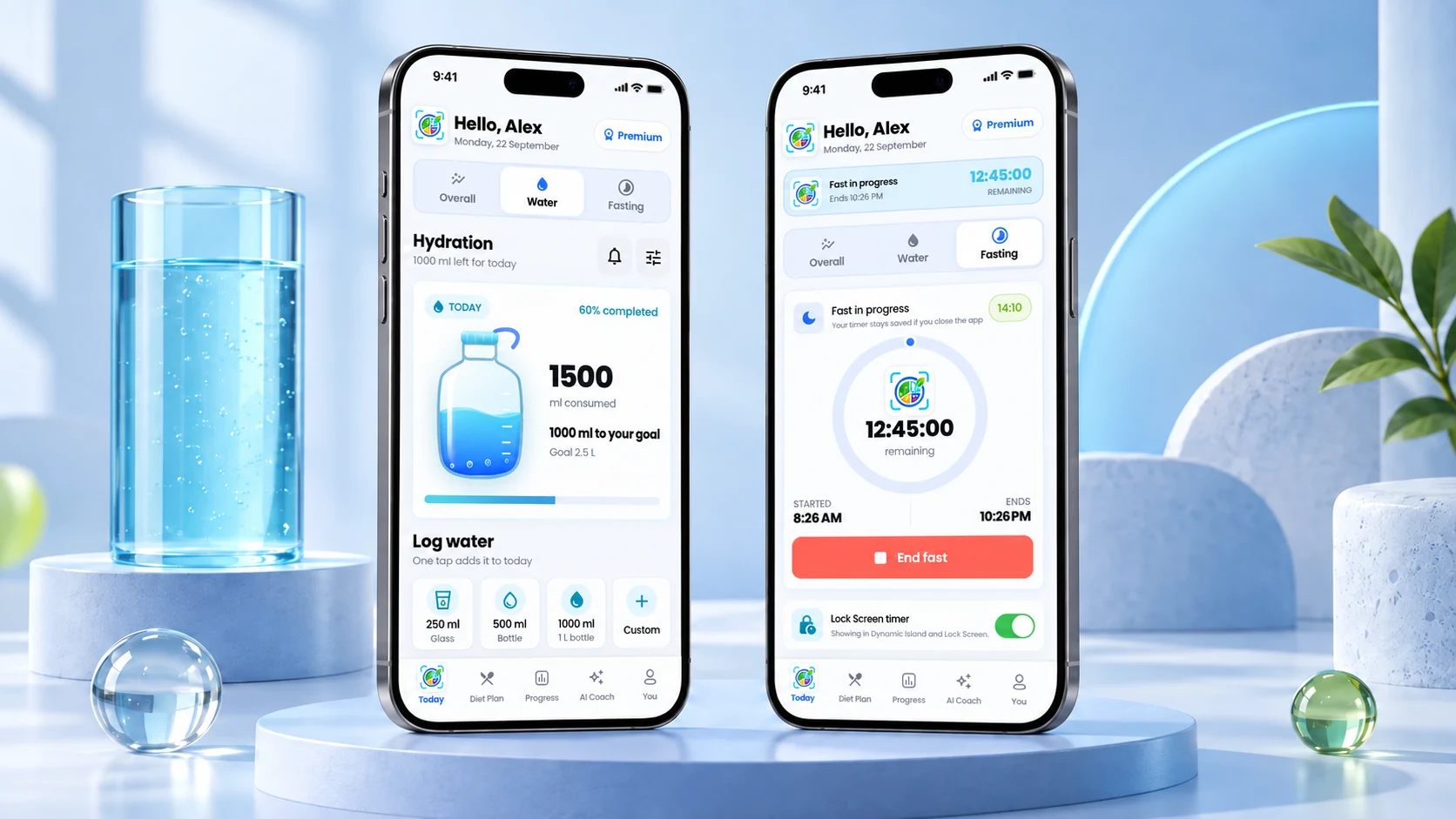 Hydration logging and fasting timer in one connected app