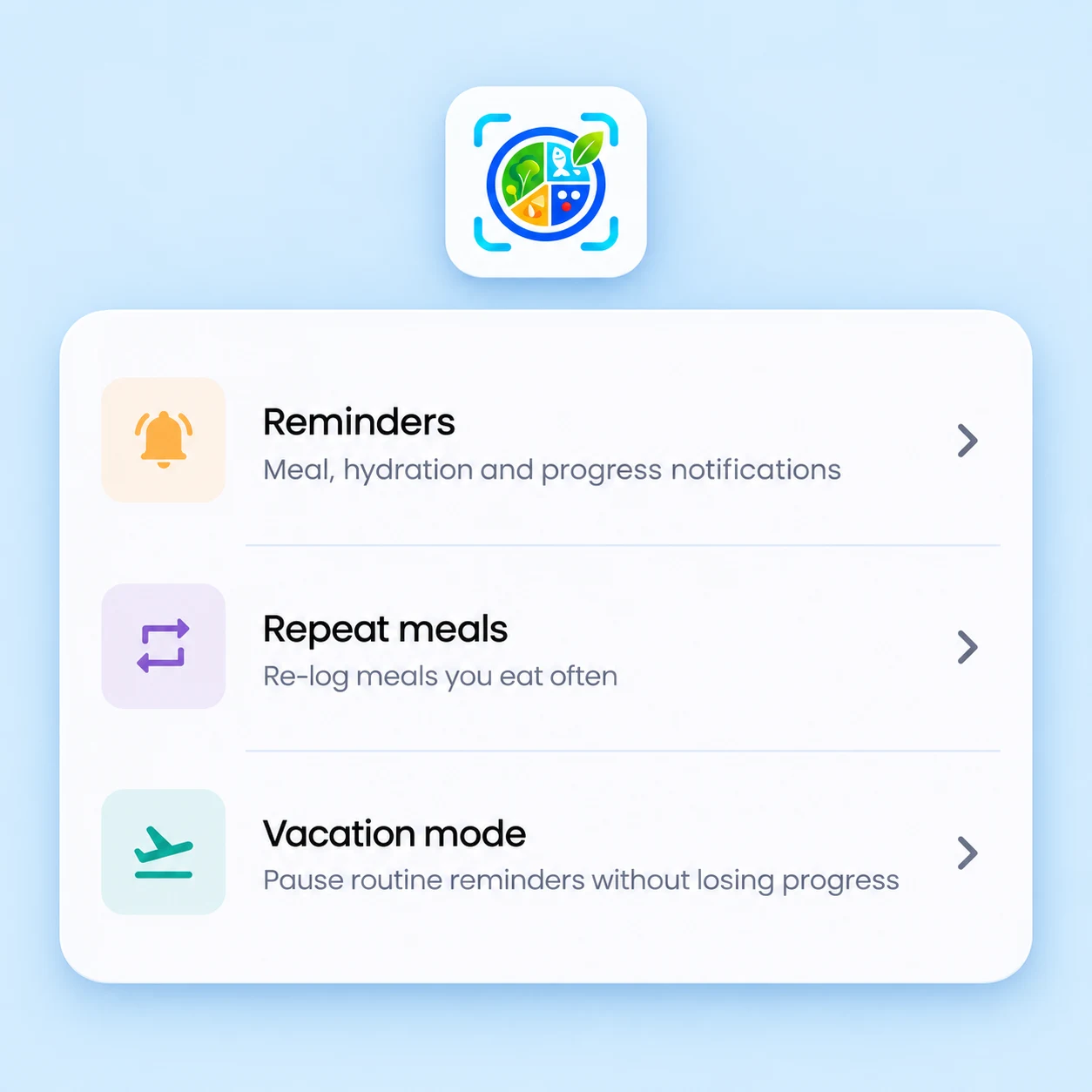 Repeat familiar meals and pause reminders while away