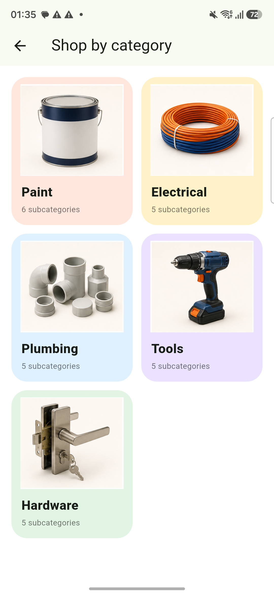 FixKaro product categories screen