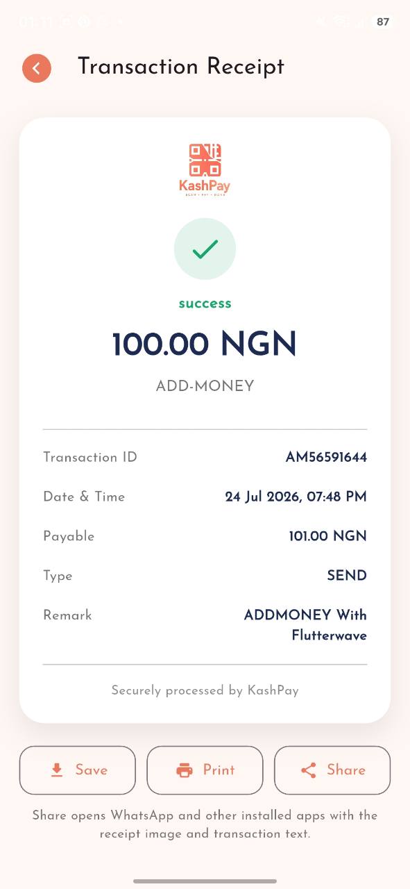 KashPay transaction receipt
